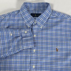 Ralph Lauren Plaid Button Down Shirt Long Sleeve Cotton Pony Blue OCBD Mens XXL